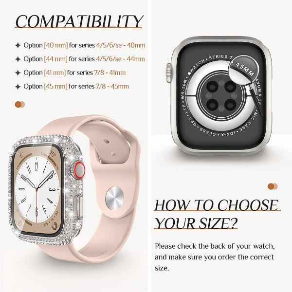 Goton 2 i 1 vattent?tt Bling- case f?r Apple Watch 40 mm sk?rmskydd SE (2:a generationen) Series 6 5 4, Full Glitter Diamond 40 mm