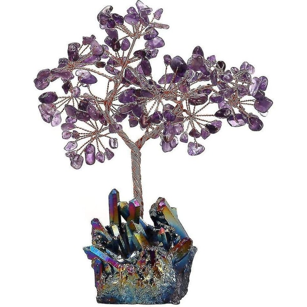 Ametist Crystal Tree, Quartz Cluster Rainbow Titanium Crystals Base Bonsai Money Tree Gift