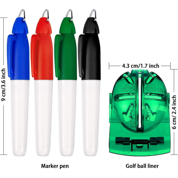 4 uppriktningsverktyg f?r golfbollar med markeringskl?mma och 4 golfbollsmark?rer