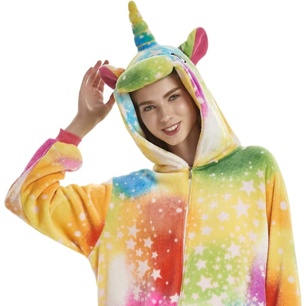 Voksen Unisex Jumpsuits Kostume Dyrekostume Dragt Kick Suit Natkjole Pyjamas Hætte Natbeklædning Cosplay Tegneserie Kigurumi Karneval Jul Halloween A-gult enhörning L