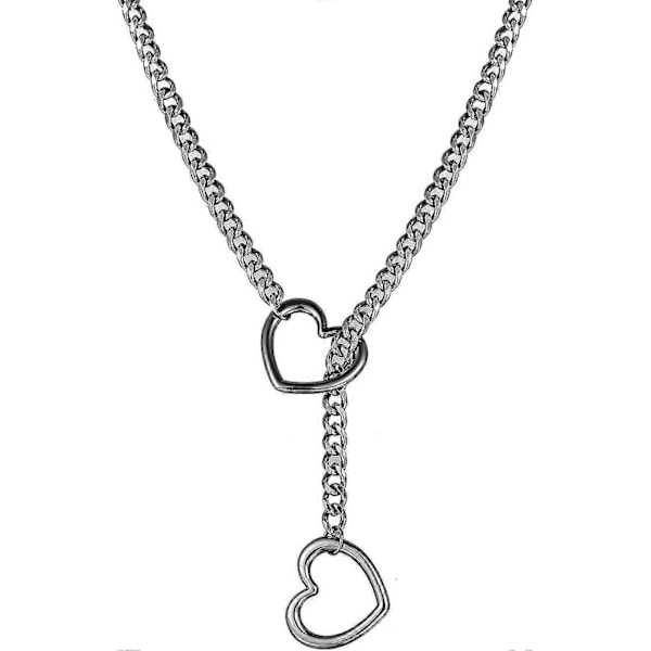 Hjärtformat O-ring Slip Chain Halsband för Kvinnor Rostfritt Stål Kubansk Kedja Hjärtformat Halsband Punk Rock Krage Halsband Handgjort Silver