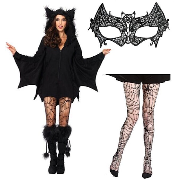 Halloween Vampyrpige- og Bat-Kostume til Forældre og Børn - Cosplay Halloween Catwoman Cosplay Spiluniform Jumpsuit + eye mask + bat socks XXS