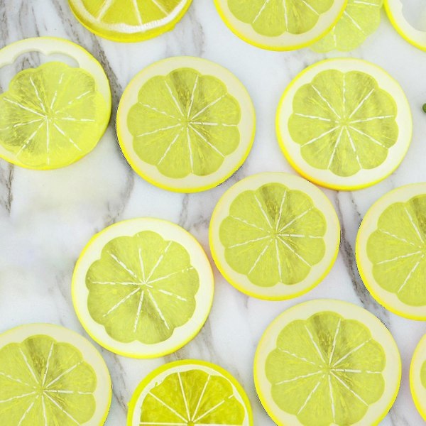 Konstgjord plast gul citronskiva Realistisk citronfruktdekoration (10 st)
