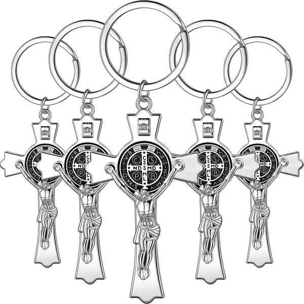 15 delar Saint Benedict Cross Nyckelringar Benedict Medal Cross Pendant Nyckelring Metall Jesus Cross Crucifix Nyckelringar Religiös Tro Nyckelhållare för Wo