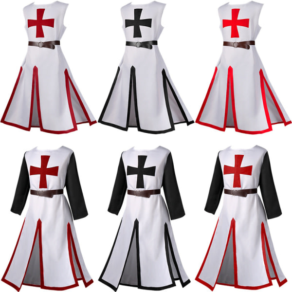 Herr medeltida Crusader Knight Templar Surcoat Kappa Cosplay Dr?ktrock med b?lte Röd kortärmad XL Cherry