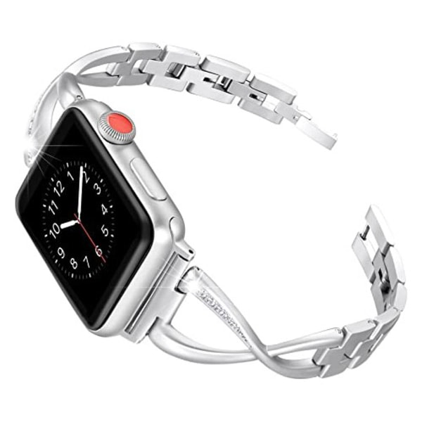 Kompatibelt Apple Watch band 38 mm 40 mm 42 mm 44 mm Iwatch-serien Dam Dressy Smycken Tillbeh?ri rostfritt st?l Armbandsrem (silver, 38/40 mm)