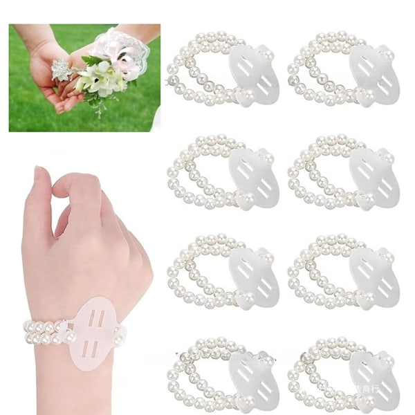 10 stk. kunstige perle håndledsblomster dobbelt lag elastisk bånd armbånd strækbar bånd bryllup fest bal DIY corsage forsyninger Jikaix