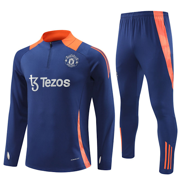 2425 Ny Manchester United langarmet halv glidelås treningsdrakt for voksne og barn Royal blå Royal blue 16