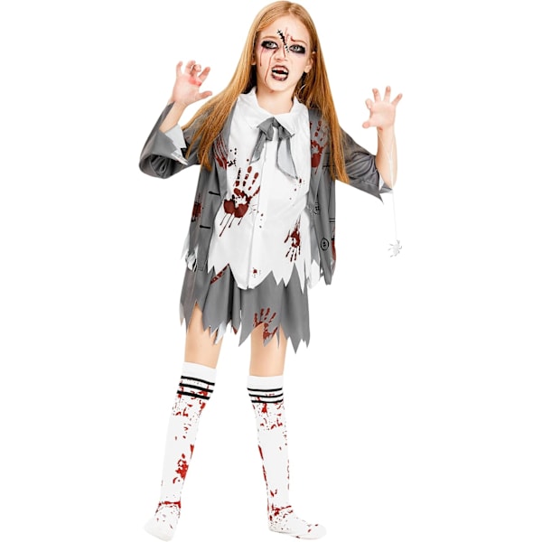 Zombie-asu Halloweeniin, tytöille pojille naisille cheerleaderille lukiolaiselle vankilamiehelle morsiamelle sairaanhoitajalle isoille lapsille fantasia-asu Flickor student 4-6 ans