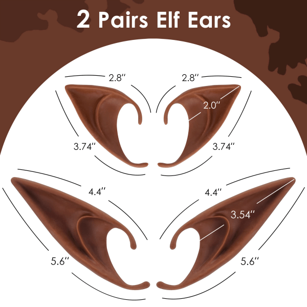 Brown Elf Ears - Korta och långa Fairy Ears Set, Silikonvampyröron, Brown Fur Women, Cosplay, Renaissance Dark brown 2 par Dark brown 2 pairs