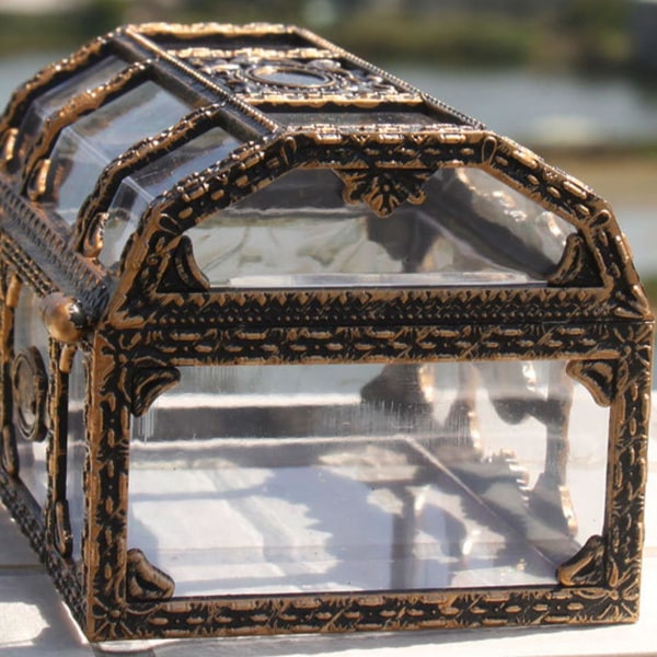 Retro Plast Transparent Pirate Treasure Box Crystal Gem Smyckeskrin Organizer Prydnadssak Minnesak Skattkista