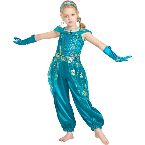 Prinsessapuku tytöille, satumainen cosplay-mekko tyttöjen syntymäpäiväjuhliin Jasmin & uppsättning 7-8 Jahre