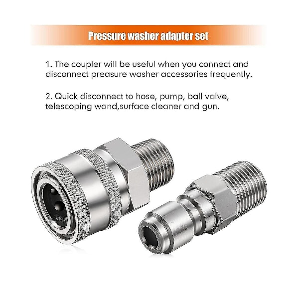 8 stk Npt 3/8 tommers rustfritt stål hann-hunn hurtigkoblingssett trykkvaskeradaptere (innvendig og utvendig gjenge)