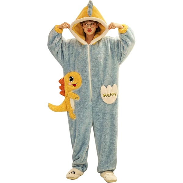 Onesies til kvinder, voksne, Kigurumi Onesies til mænd, pyjamas, fleece, dyr, jumpsuit, nattøj, Halloween kostume, jul, cosplay og fest Män - Dinosauri2 XL