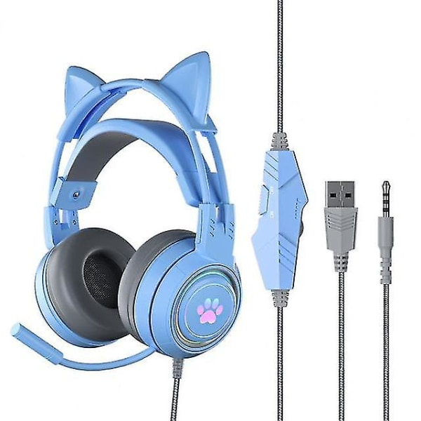 Trådbundna hörlurar med mikrofon Söt kattöra över örat Gaming Headset