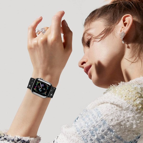 Stretchiga nylon solo-band som ?r kompatibla med Apple Watch Shining Glitter Black 38/40/41mm M