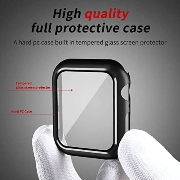 Case kompatibelt med Apple Watch serien med inbyggt sk?rmskydd ih?rdat glas, PC case Ultratunt cover- genomskinlig
