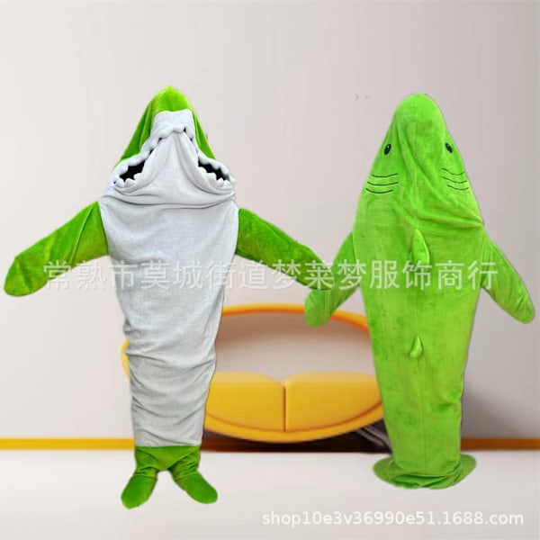 Hai sovepose teppe tegneserie dyr jumpsuit flanell menn og kvinner hjem klær hai pyjamas Green Shark Sleeping Bag 140