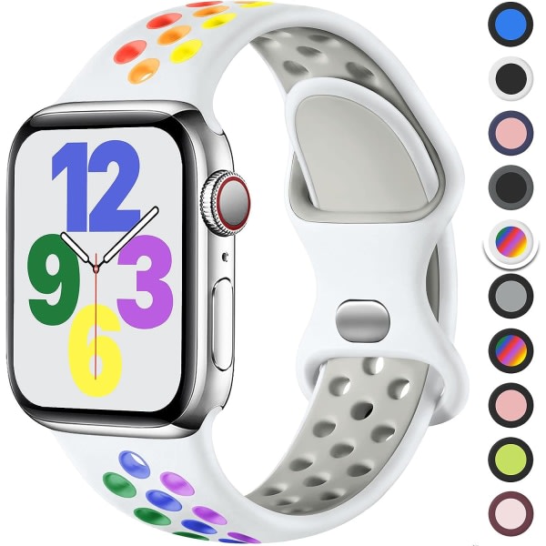 Vit f?rg sportrem kompatibel med Apple Watch -rem 38/40/41 mm, andningsbart silikonband med dubbelt h?l, f?r iWatch Series 7