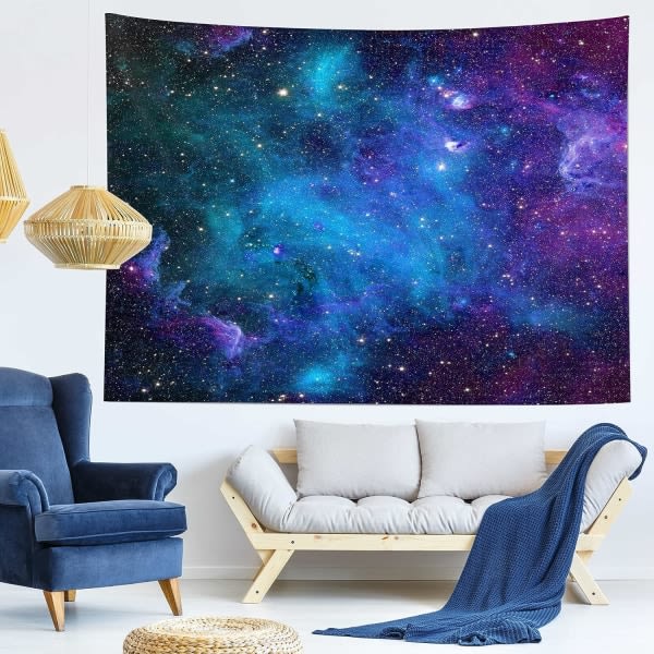 Galaxy gobel?ng Bl? stj?rnhimmel gobel?ng Kosmisk gobel?ng Mystisk Nebula Star Tapestry V?ggh?ngande gobel?ng Heminredning【60 X80 tum】