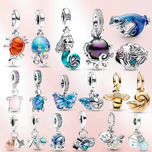 Ny Charm 925 Sterling Silver Murloc Bead Krabba Svart Pärla Hänge Murano Sköldpadda Passar Original Pandora Armband Kvinnor Kärlekspresent LMB104