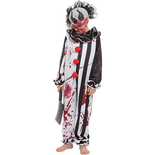 Pojkens blodiga mördarclowndräkt, skräckclownkostym för halloween-utklädningsfester, läskig temafest, mördarclown-rollspel Medium (7-9 yrs)