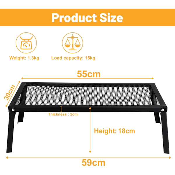 Kraftig hopfällbar lägereldgrill, perfekt för camping och grillning
