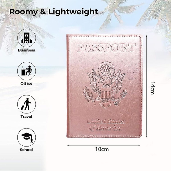 2- case pass- och vaccinkortshållare Combo, Pu-läder passplånbok, cover för kvinnor och män,rosaguld*ljusblå