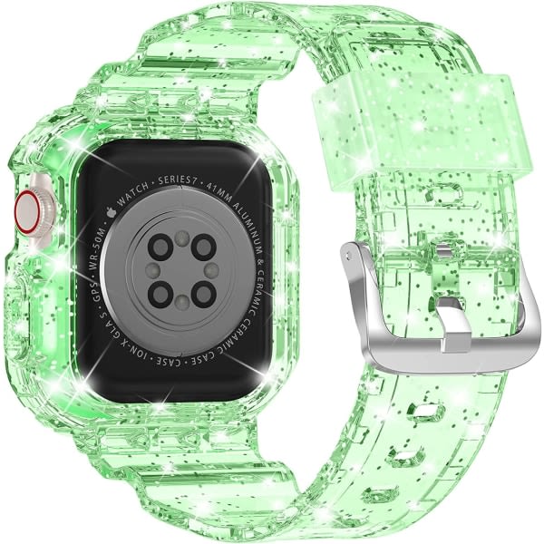 Kompatibel f?r kristallklara Apple Watch -band, 45 mm 44 mm GlitterGreen 38/40/41 mm