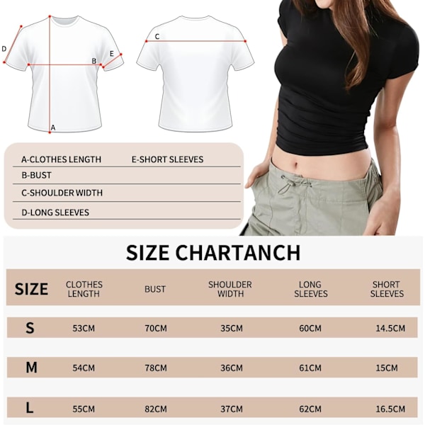 Basic slim fit t-shirt til kvinder, skims Y2K top dupe, crop tops til kvinder, magfri top til kvinder, basic crop tops casual atletisk top teen streetwear, Y2K skjorte svart S