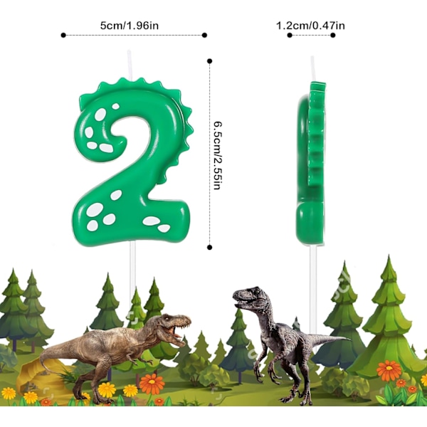 Födelsedagsljus, 7 cm dinosaurieljus födelsedagstårta ljus dinosaurie födelsedagsljus för tårta dinosaurie ljus temafestdekoration (nummer 2) Nummer 2