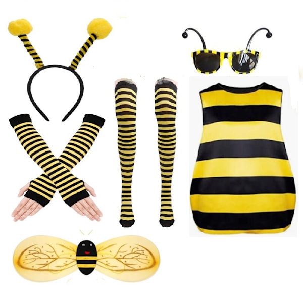 Halloween Aikuisille Leppäkerttu Mehiläinen Cosplay Puolue Mehiläinen Leppäkerttu Puku Siivet Bee 4-piece set + socks XXL