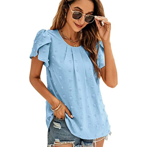 Kort?rmade T-shirts för kvinnor, Casual Petal Sleeve Summer Tops Blue S Cherry