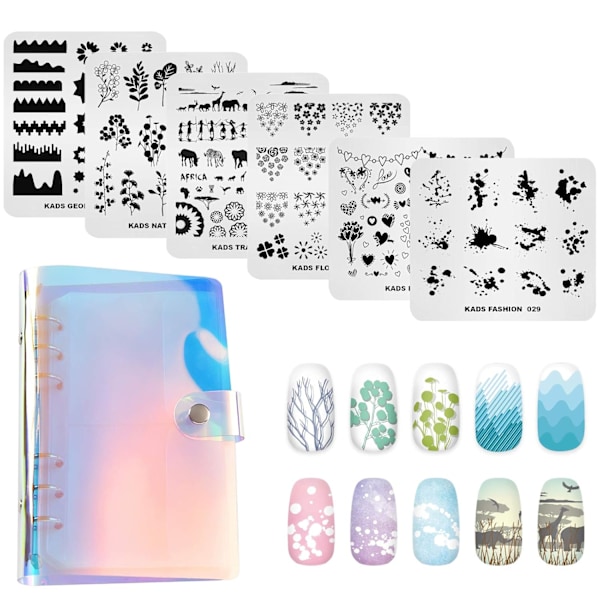 6 Nail Stamping Plates Set +1 Nail Template Organizer Case Nail Stamp Set Nail DIY Tool