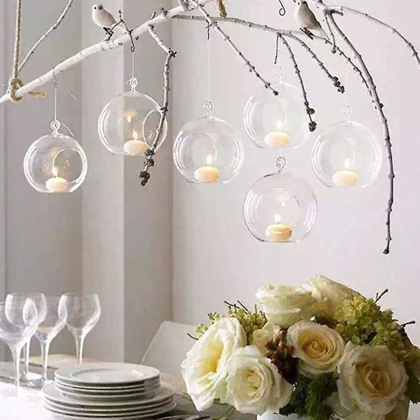 6x hängande teljushållare i glas, romantisk dekoration med levande ljus Bröllopsrestaurang, heminredning glaskula, jul-/födelsedagsdekorationer Cr