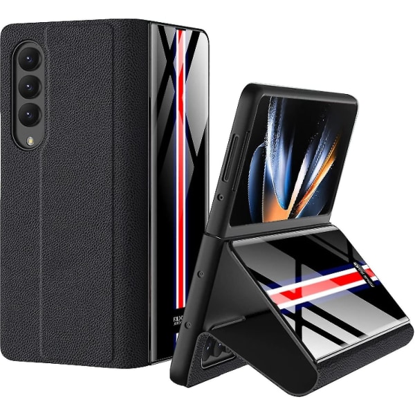 Phone case i härdat glasläder för Samsung Galaxy Z Fold 4, Ultratunn färgmålning Vikbart skal för Z Fold4, Anti-fall Business Phone Cover