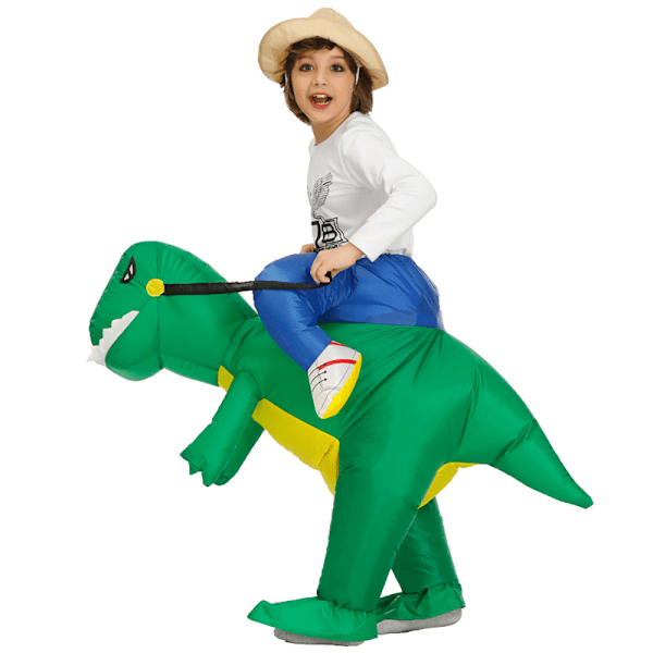 Dinosaur oppustelig dragt til sportspræstationer, ridning dinosaur kostume, Halloween kostume Green dinosaur Toddler 80-100cm