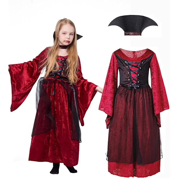 Girls vampire costume outfit, gothic princess outfit victorian queen fancy dress up