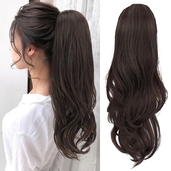 Ponytail Extensions, 22 inch Reddish Chocolate Brown Long Drawstring Wavy Clip in Ponytail Hair Extensions Layered Synthetic Hairpiece for Women