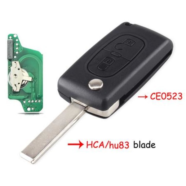 2 knappar nyckel CE0523 433MHz ID46 chip HU83 f?r Peugeot Svart M