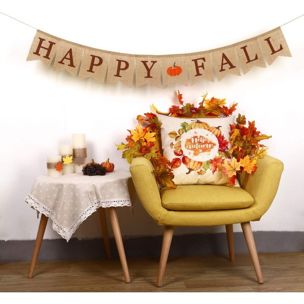 Happy Fall Burlap Banner Harvest Heminredning Bunting Flagga