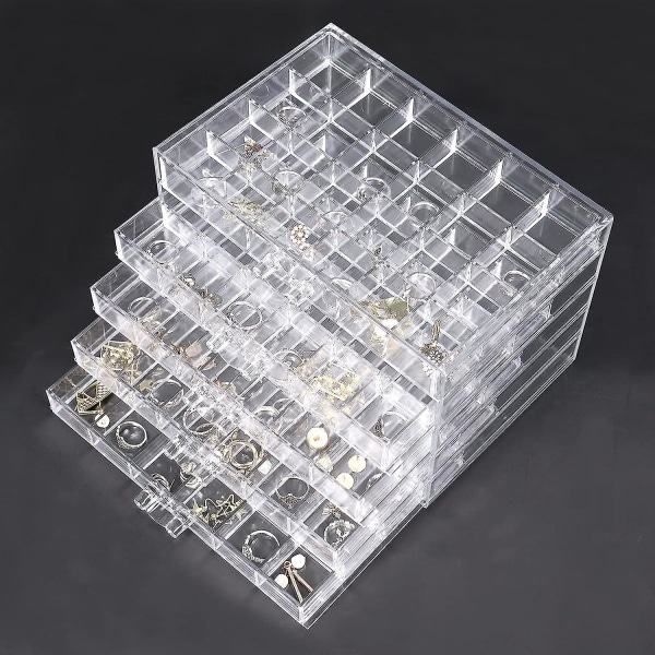 Förvaringslåda för örhängen Genomskinlig förvaringslåda för smycken i akryl Genomskinlig örhängehållare med 5 lådor 120 små fack för ringörhänge