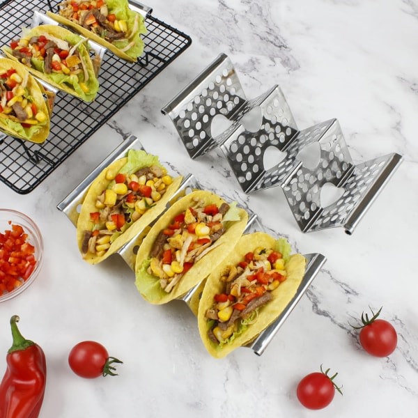 Tacohållare i rostfritt stål, premium tacoställ, rymmer 2 eller 3 tacos rostfria tacohållare, premium tacoställ, rymmer 2 eller 3 tacos varje taco