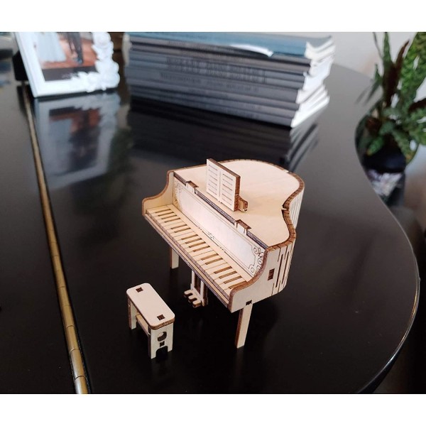 Gör-det-själv-musikdosa 3d träpusselmodellsats - Piano, handvevgraverad musiklåda, hjärngyckel och pedagogisk stambyggande gör-det-själv-kit (piano)