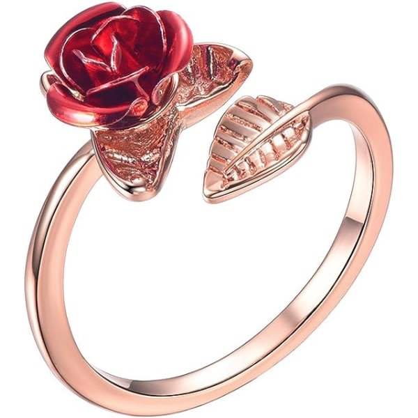 Rose Flower Rings, R?d Ring f?r Dam Flickor, Justerbar F?rlovningsring/L?fte/Vigselring f?r ?lskare, Metall i Platina, Guld, Rose Guld