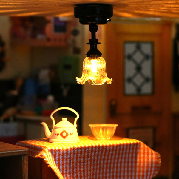 1:12 Dockhus Miniatyr LED-lampa Takljus Ljuskrona Hem Cherry