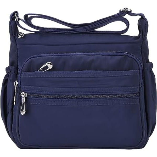 (S, bl?) Nylon Messenger Bag f?r kvinnor Vattent?t Multi-Pocket Messenger Bag Crossbody Bag Mode Axelv?ska