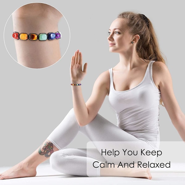 2 delar 7 Chakra Reiki Healing Crystal Stretch Armband Ädelsten Yoga Armband Flätat rep Armband Pärlor Armband För Kvinnor Flickor