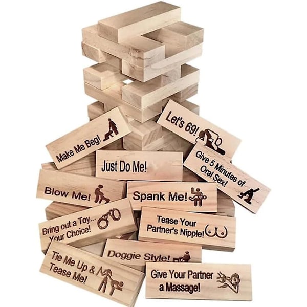 Love And Naughty Stacking Tower Wooden Blocks Game, 54pcs Wooden Blocks With Truth Or Dare Questions And Challenges, Funny Couple Game