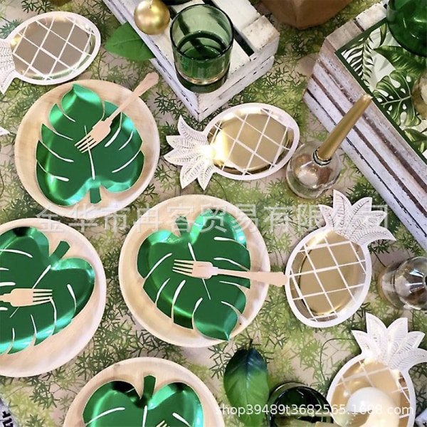 Tropisk fest papperstallrik Grön palmblad Guld Ananas Vattenmelon  Engångstallrik Hawaiian Luau Festdekorationer d968 | Fyndiq